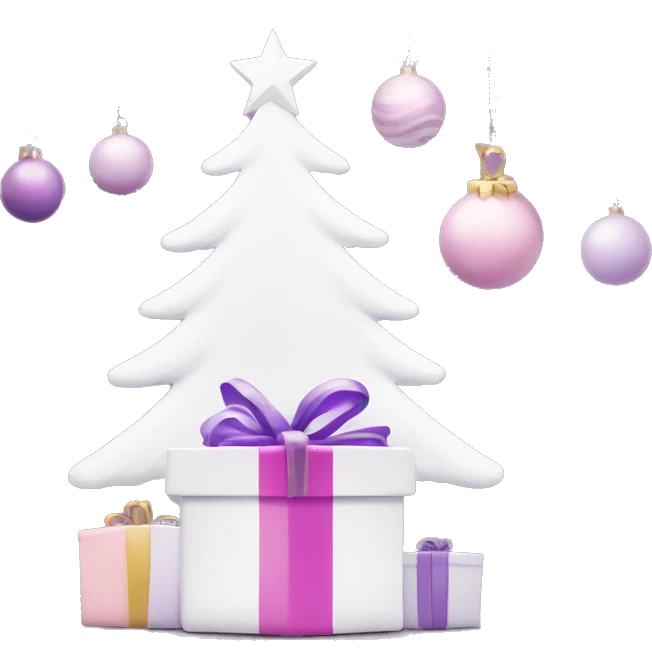 Light pink and purple Christmas gifts under a white Christmas tree  emoji