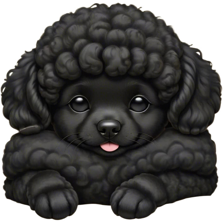 Meme-Worthy Cute Sleeping Black Poodle Portrait Emoji, Head resting peacefully with a contented smile, showcasing a delightfully elegant build and a luxuriously soft, curly jet-black Fur, eyes shut in a serene nap, Simplified yet hilariously adorable features, highly detailed, glowing with a soft, drowsy light, high shine, relaxed and utterly lovable, stylized with an air of playful laziness, bright and heartwarming, soft glowing outline, capturing the essence of a comically sleepy companion, so meme-worthy it feels like it could instantly become the next viral sensation of adorable slumber! emoji
