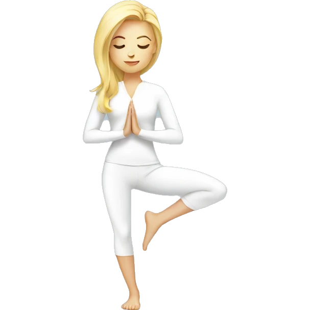 Blonde girl doing yoga in white suit  emoji