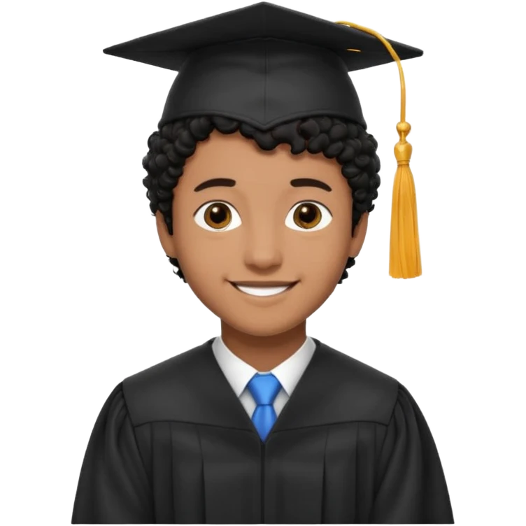 Graduated Students, Male, brown skin, black curly hair, proudly, short hair, wearing graduation cap emoji