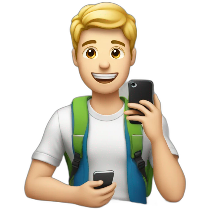 student passing an exam with a mobile phone in his hand emoji