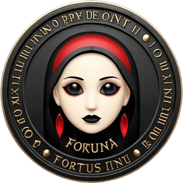 Emoji style, luxury gothic coin made of blackened metal, “FORTUNA” engraved in refined fashion typography, heavy form, subtle worn metal texture, avant-garde editorial aesthetic, no glow, no neon, flat emoji design, centered, transparent background emoji