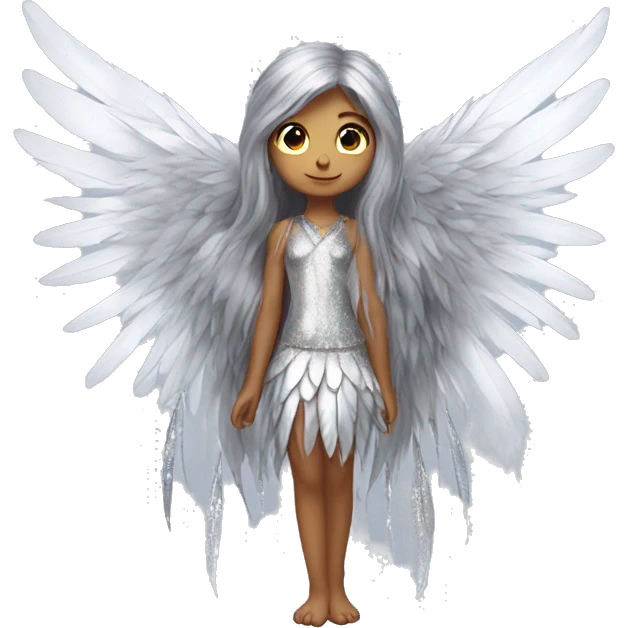 big wings, silver, feather, sparckly,Beautiful, fairy, long hair emoji