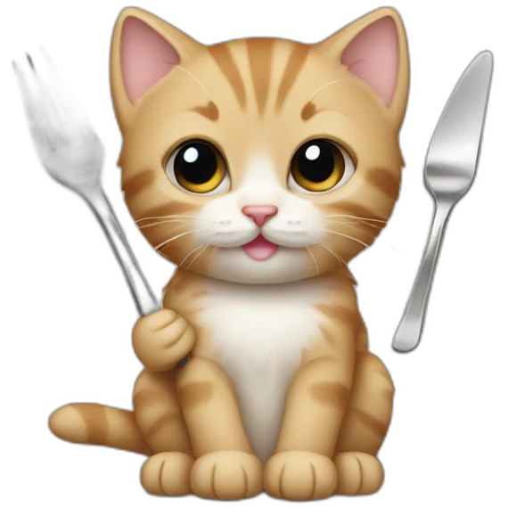 Kitten with a fork and a spoon emoji