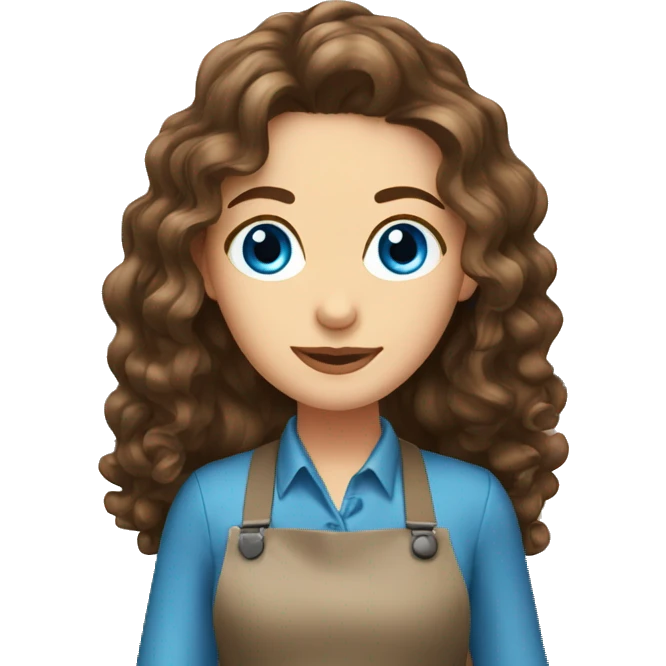 Brown hair. Blue eyes. Wavy hair. Barista. Female. Long hair  emoji