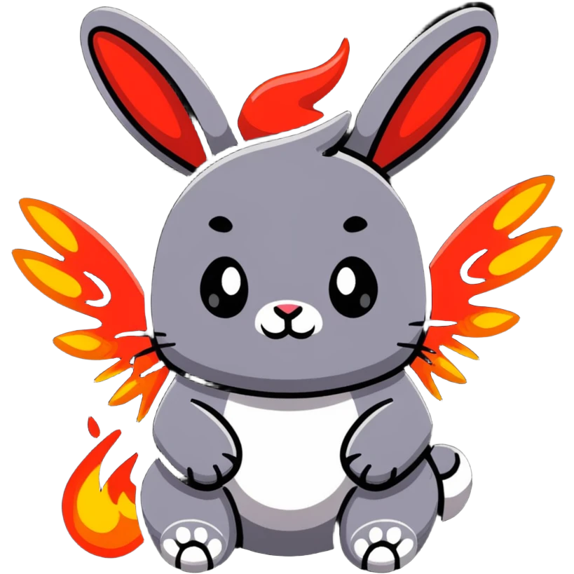 cute red fire bunny with fire paws and dragon wings emoji