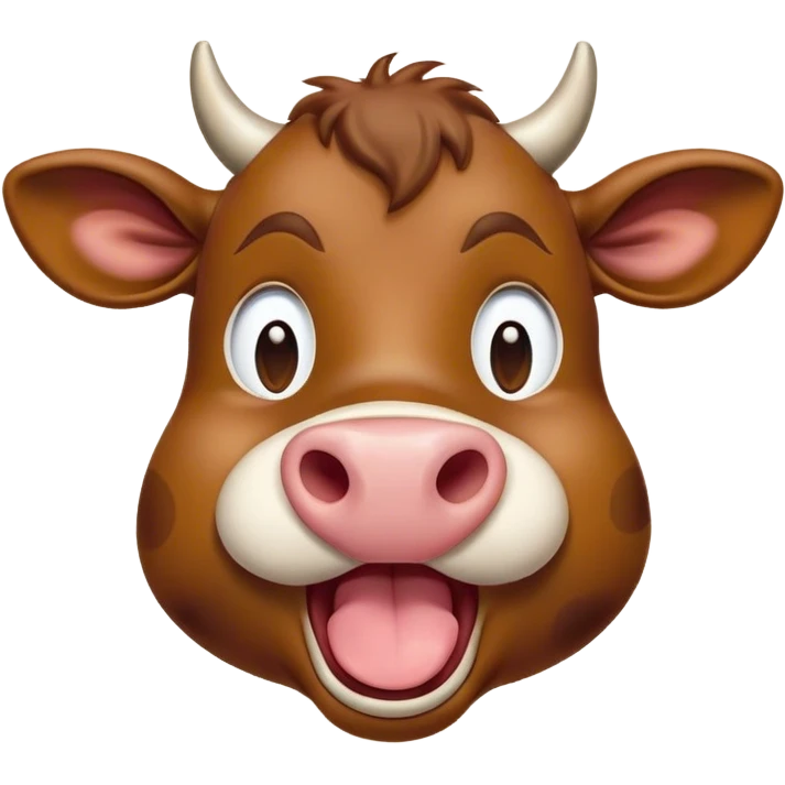 Cinematic Cute Yawning Brown Cow Portrait Emoji, Head tilted slightly with a dramatic, wide-open yawn, showcasing a smooth, rich brown hide with a subtle shine, floppy ears slightly drooping, round brown eyes barely open in drowsy contentment, Simplified yet irresistibly adorable features, highly detailed, glowing with a soft, cozy glow, high shine, relaxed yet expressive, stylized with a touch of pastoral whimsy, bright and endearing, soft glowing outline, capturing the essence of a sleepy yet affectionate cow, so drowsy it feels like it could amble right out of the screen and curl up for a nap! emoji