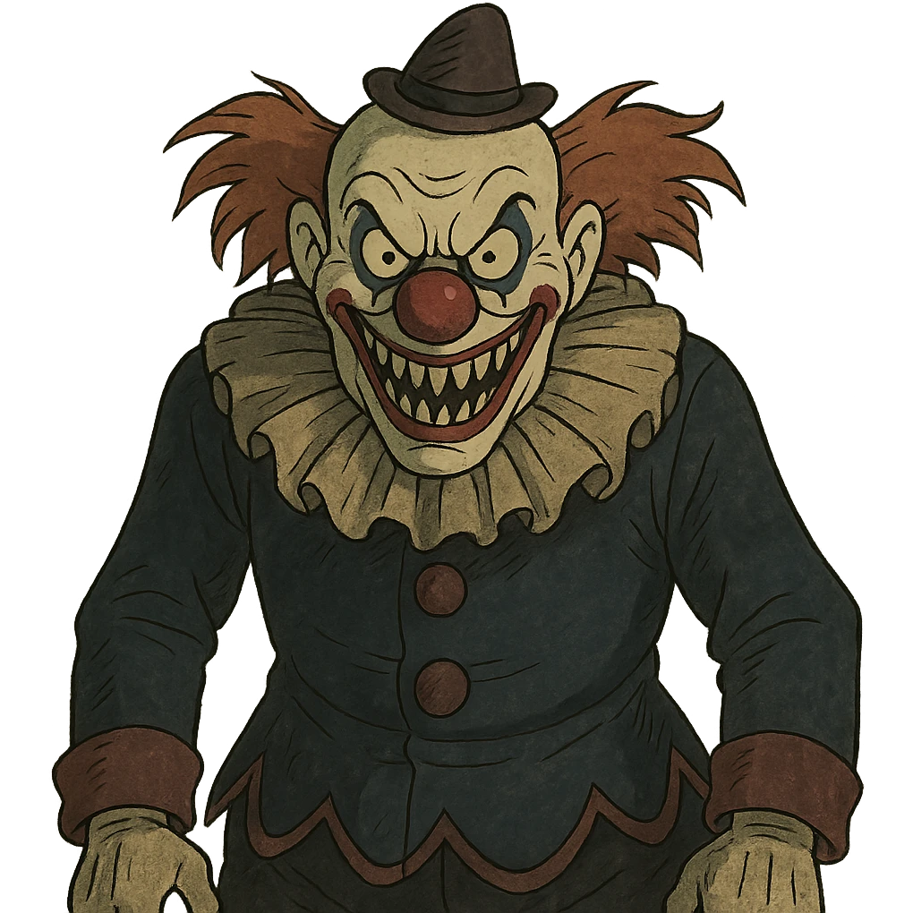creepy clown with exaggerated features, sinister grin, dark circus theme emoji