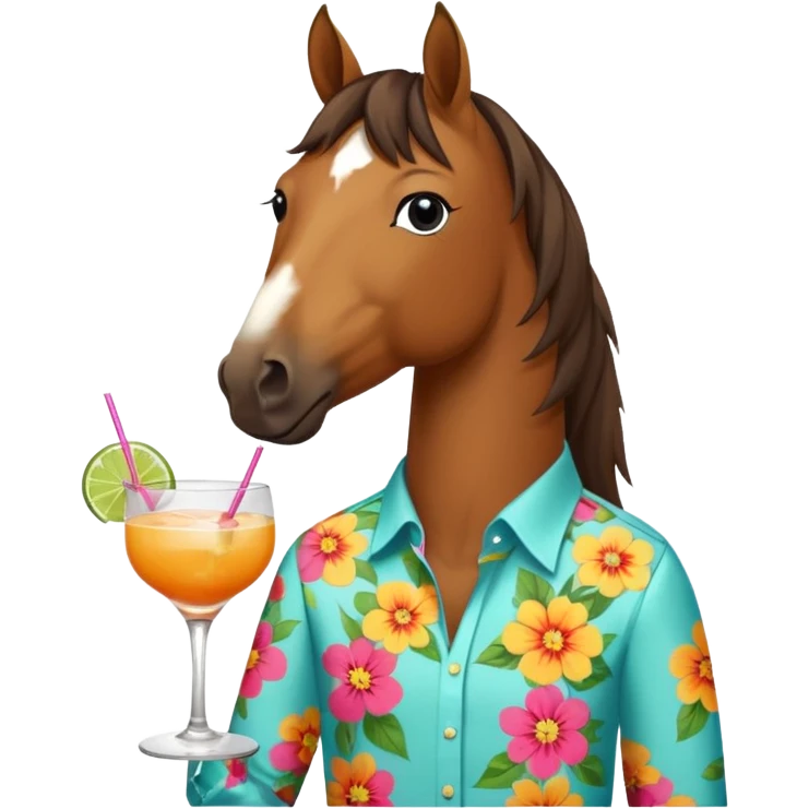  horse with flowered shirt character holding cocktail emoji