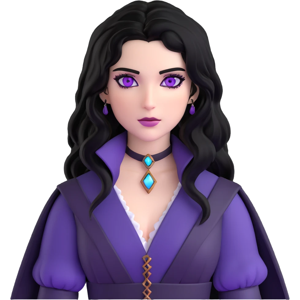 Yennefer from Witcher with black hair and purple eyes emoji