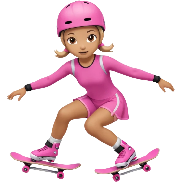 Cute skater girl with two buns and pink outfit, gliding with playful energy. emoji