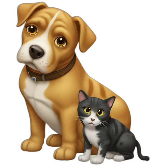 An emoji with a cat stacked on a dog stacked turtle stacked cow emoji