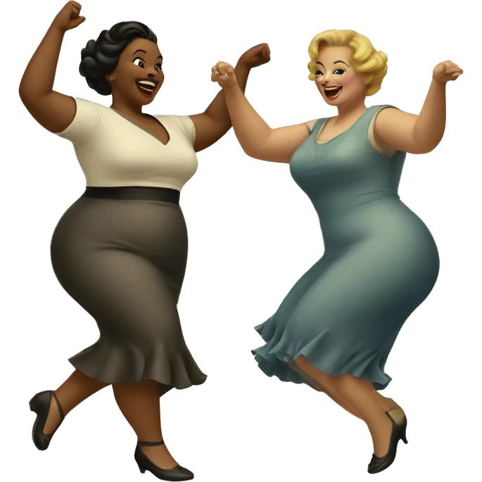 two plus size women dancing, vintage  emoji