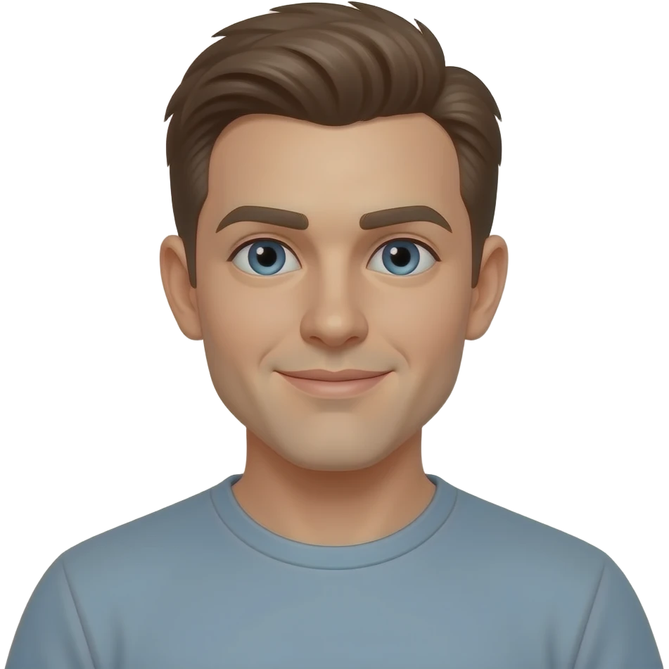 30 year old man with blue eyes and brown hair in t-shirt emoji