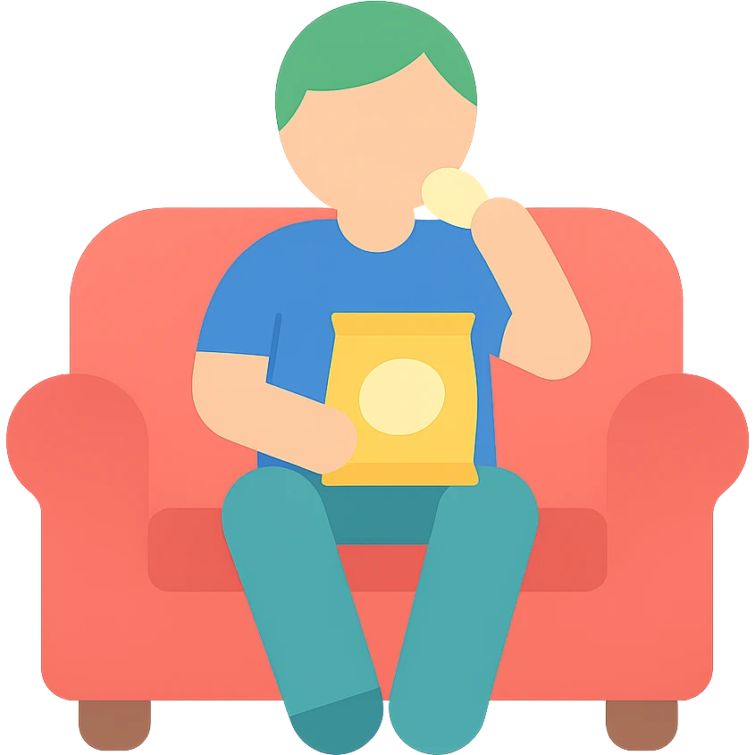 person eating chips on the couch emoji