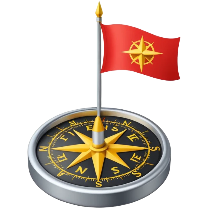 A minimal emoji of a compass pointing toward a planted flag. Flat design, confident colors, modern emoji style. Represents choosing direction and seeing it through to completion. Avoid corporate or motivational poster aesthetics. emoji