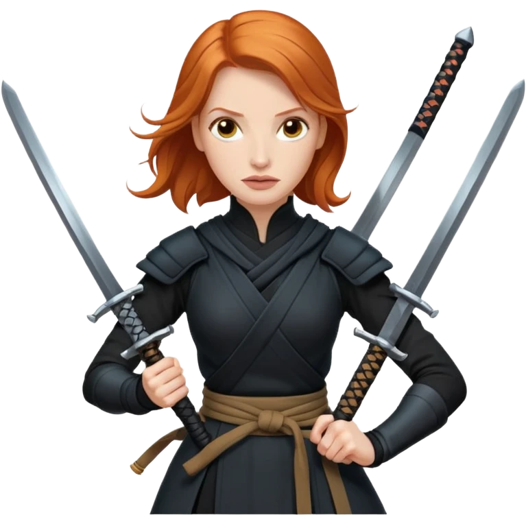 Jessica Chastain, in a ninja position with swords emoji