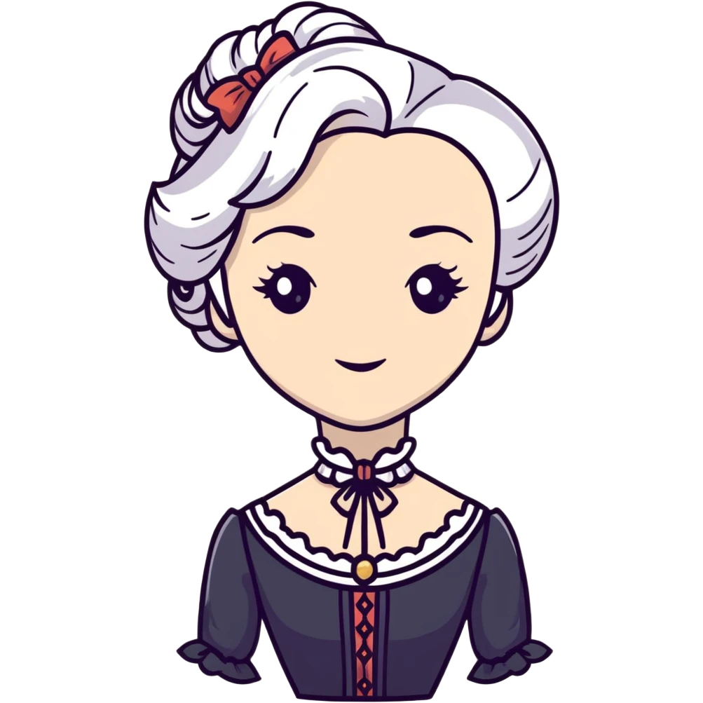 Victorian woman with white hair and starstruck eyes, elegant period dress emoji