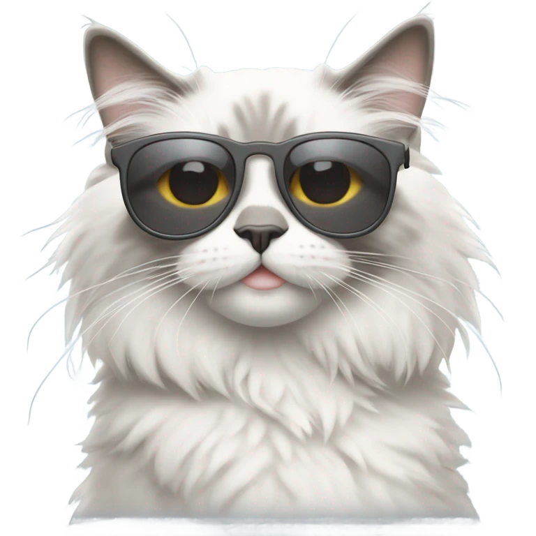 White and grey ragdoll Cat with sunglasses doing a peace sign emoji