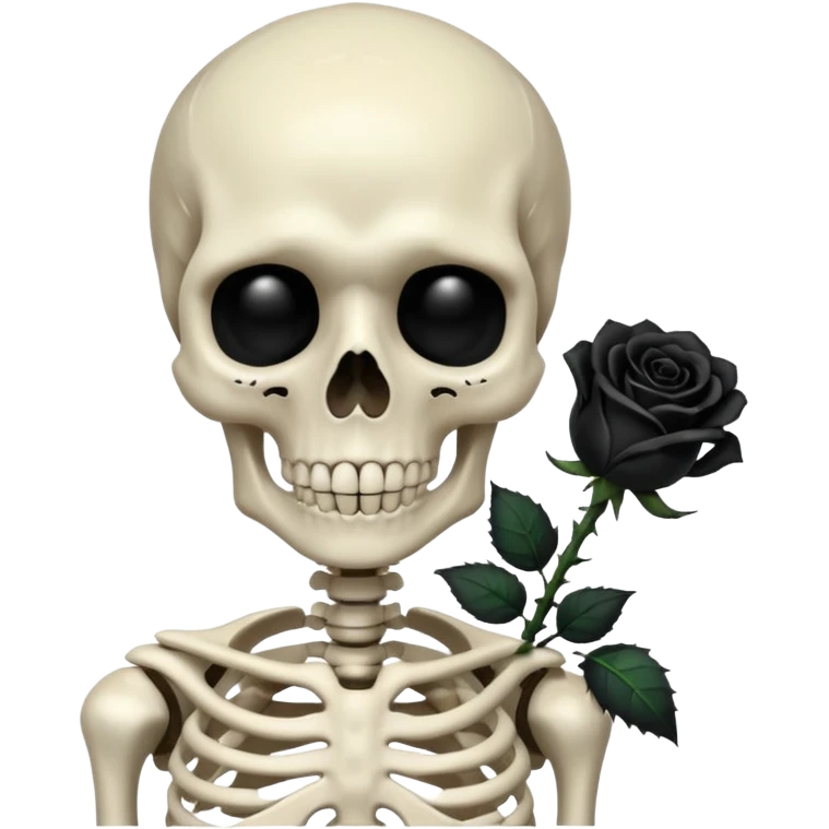 Skeleton smelling black rose that is in the skeletons hand emoji