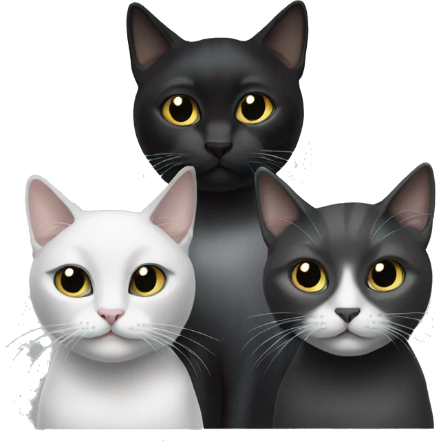 3 cats : black, grey, white-grey emoji
