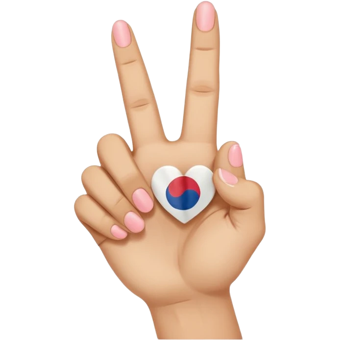 An emoji-style illustration of a hand making the Korean finger heart gesture. The hand should have a cute and expressive cartoon style, resembling modern emojis. Include subtle cultural details like a small South Korean flag on the wrist or background. Bright, colorful, and cheerful aesthetic emoji