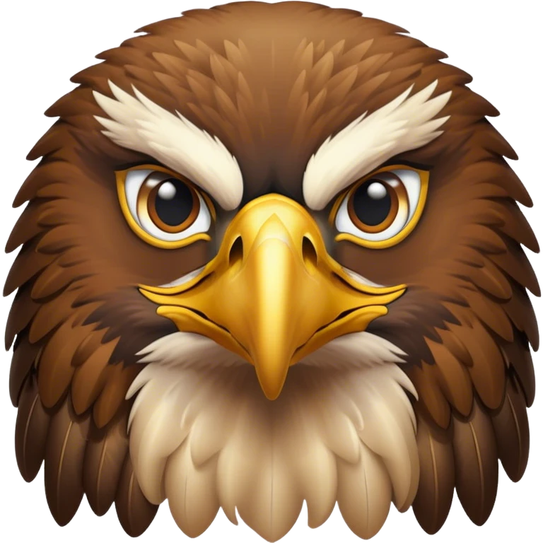 Cinematic Noble Golden Eagle Portrait Emoji, Poised and majestic, with a powerful, broad build, regal hooked beak, and piercing, intense eyes set against richly golden-brown plumage, Simplified yet sharp and sophisticated features, highly detailed, glowing with a soft, amber radiance, high shine, intelligent and commanding, stylized with an air of aerial supremacy, focused and determined, soft glowing outline, capturing the essence of a watchful and confident golden eagle that appears ready to soar out of the screen with effortless authority! emoji