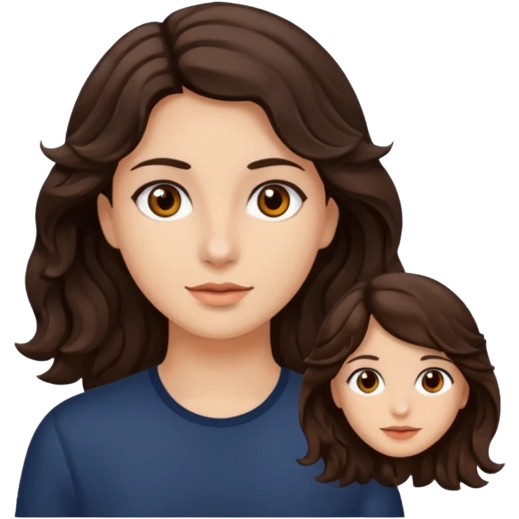 Olhos castanhos, cabelo castanho escuro e ondolado, pele clara emoji