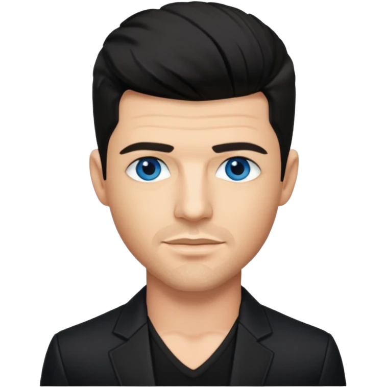Robin Thicke with blue eyes, black hair, black outfit emoji
