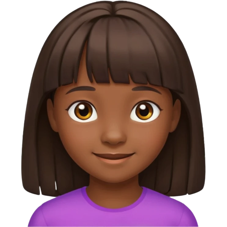 Head without neck of a 10-year-old girl with dark skin, brown hair, and bangs on her forehead. emoji