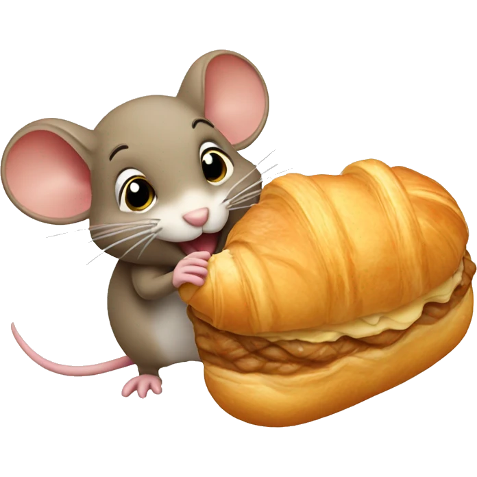 Brown mouse eating croissant  emoji