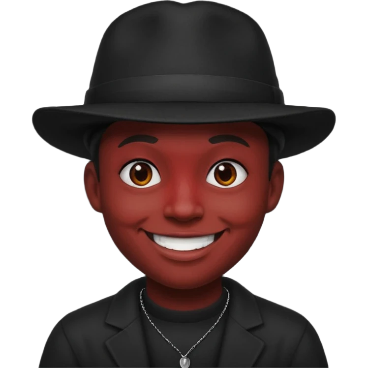Evil face, smiling, dark red, grin, round face shape, dark style, black hat emoji