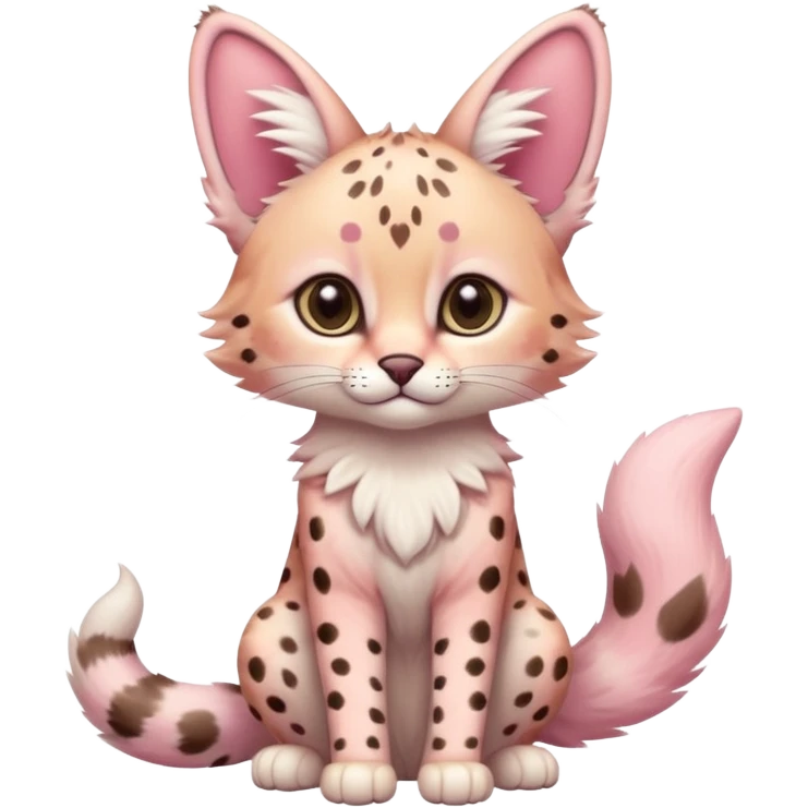 Whitish pastel-rosy-pink cute elegant furry kawaii Serval, full body emoji