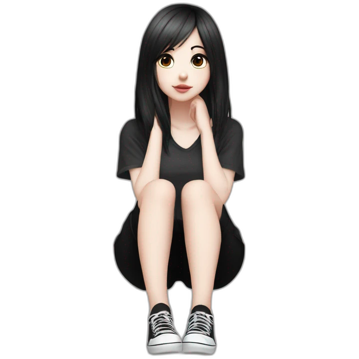Full body curvy emo girl sits on the floor черная юбка белые трусики рваные полосатые чулки emoji