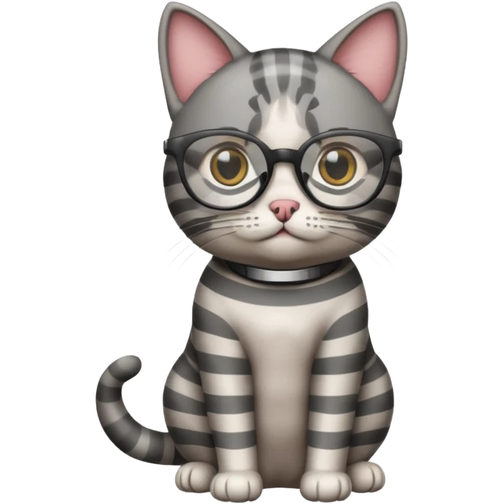Grey stripped cat with glasses whole body emoji