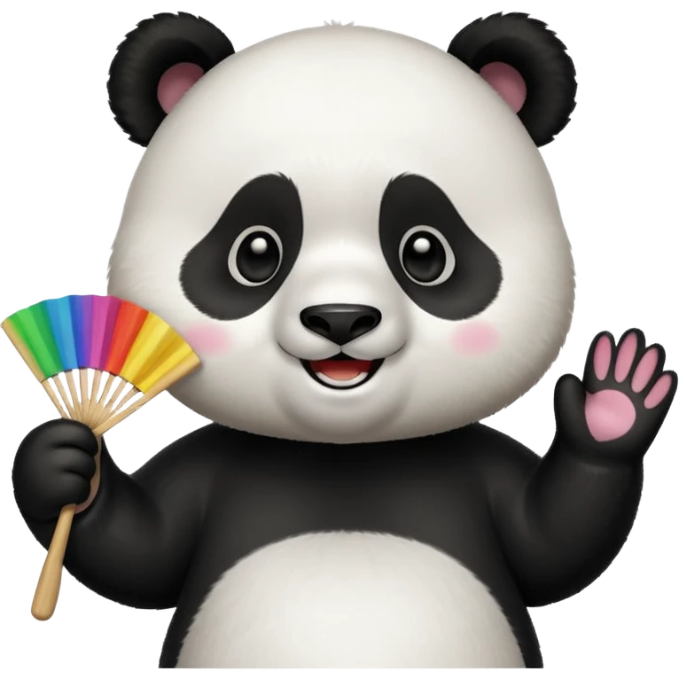 A panda waving a painted fan joyfully, cheeks puffed in excitement.
 emoji