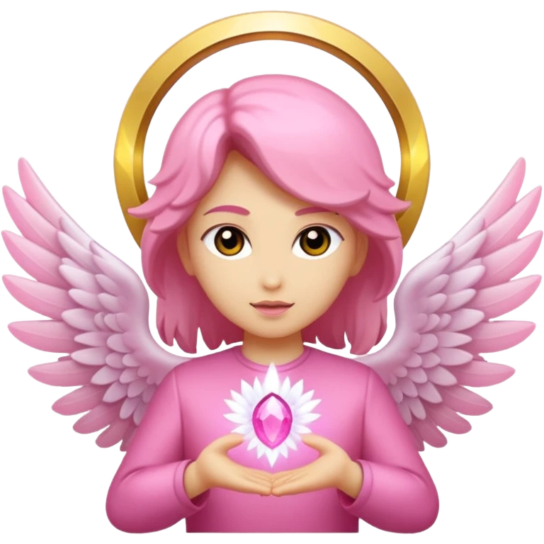 Alas de angel color rosa con un aro de luz rosado y aura rosado emoji