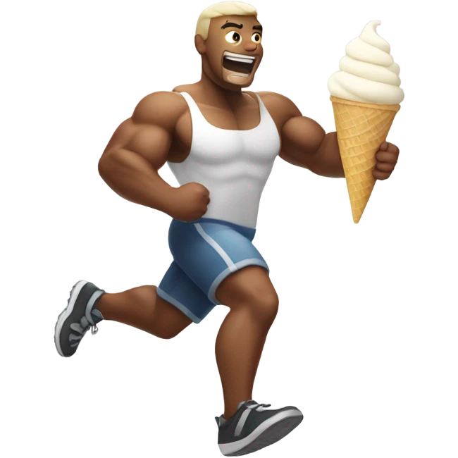 muscular man running on a steam of white ice cream emoji