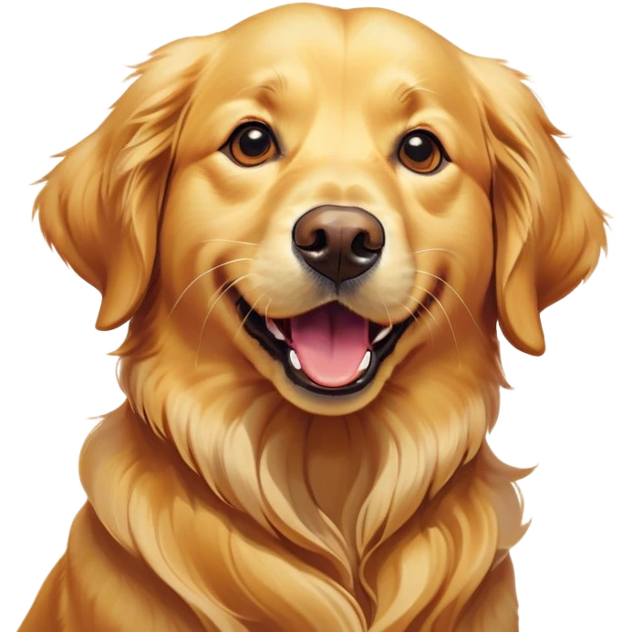 Cinematic Comical Golden Retriever Portrait Emoji, Head tilted dramatically with an exaggeratedly shocked or amused expression, featuring a vibrant golden coat with a lively sheen, wide, expressive brown eyes filled with playful disbelief, Simplified yet hilariously expressive features, highly detailed, glowing with a slightly sassy glow, high shine, dramatic yet playful, stylized with an air of cheeky attitude, bright and endearing, soft glowing outline, capturing the essence of a spirited and over-the-top companion, so meme-worthy it feels like it could side-eye its way into internet fame instantly! emoji