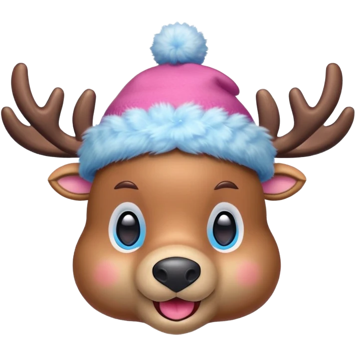 Tony Tony Chopper in cute reindeer form with pink hat and blue nose emoji