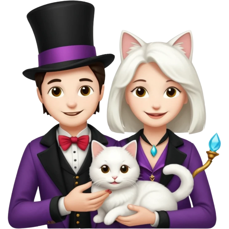 magician couple and their pet cat emoji