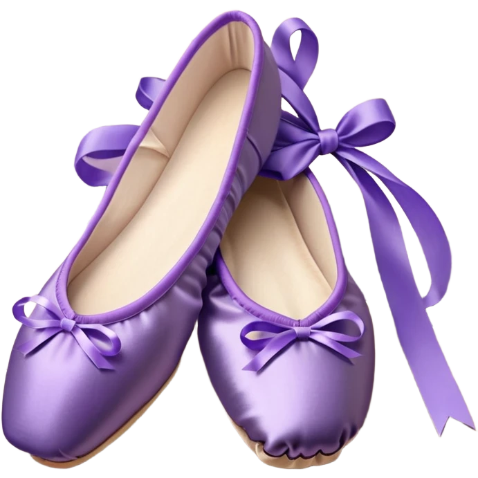 cinematic-realistic-ballet-shoes,-soft-satin-purple-pointe-shoes-with-delicate-ribbons,-resting-gently-on-a-polished-wooden-floor,-subtle-creases-in-the-fabric,-glowing-under-the-warm-golden-light-of-a-rehearsal-studio,-evoking-ele emoji