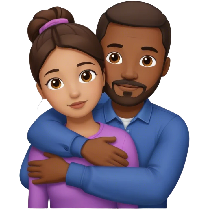 Black man with facial hair hug small pretty brunette from behind emoji