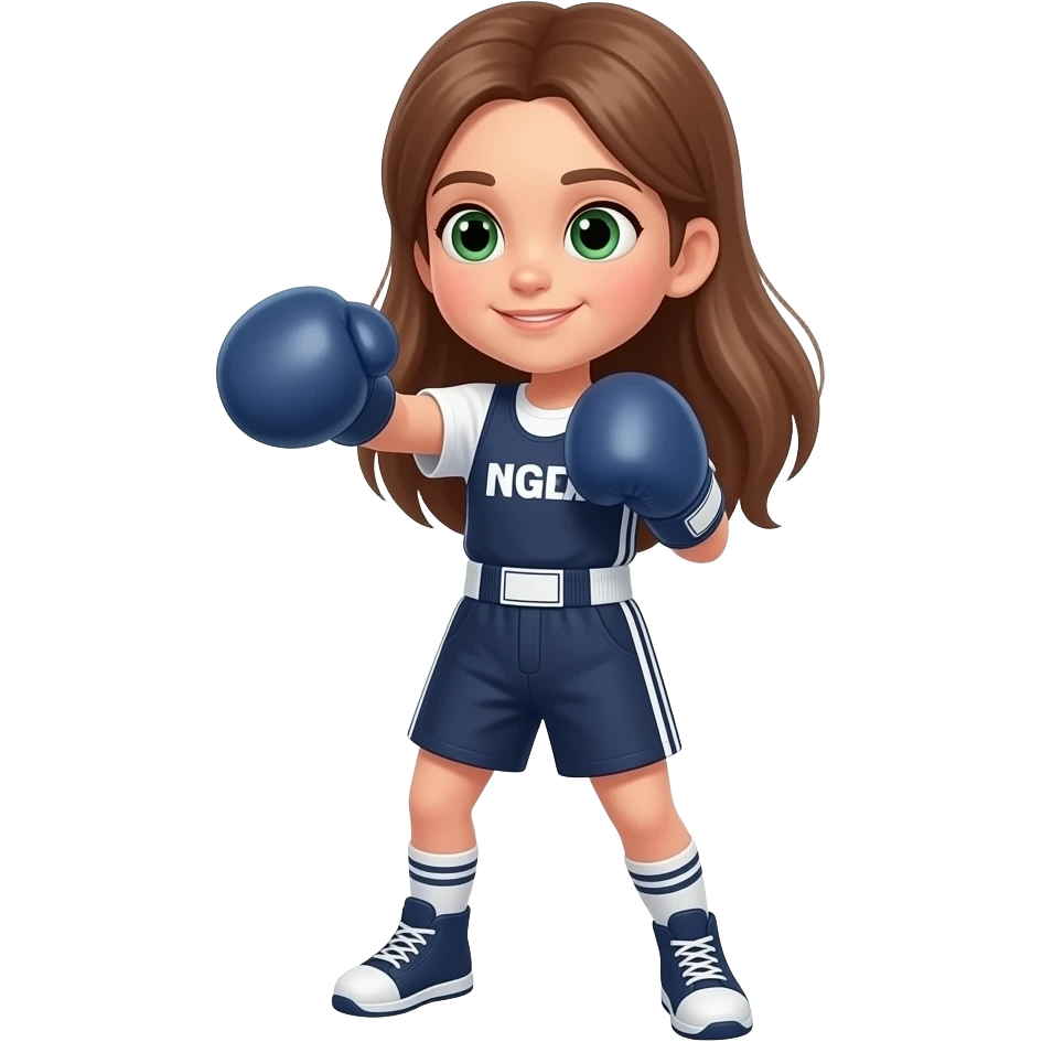 Niña 10 años entrenando boxeo pelo castaño claro largo ojos verdes emoji