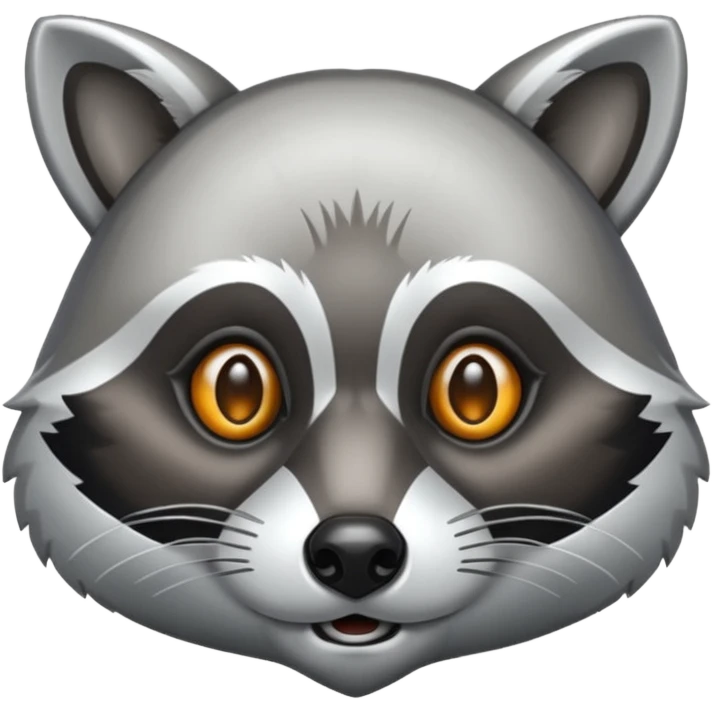 Metallic silver racoon face emoji