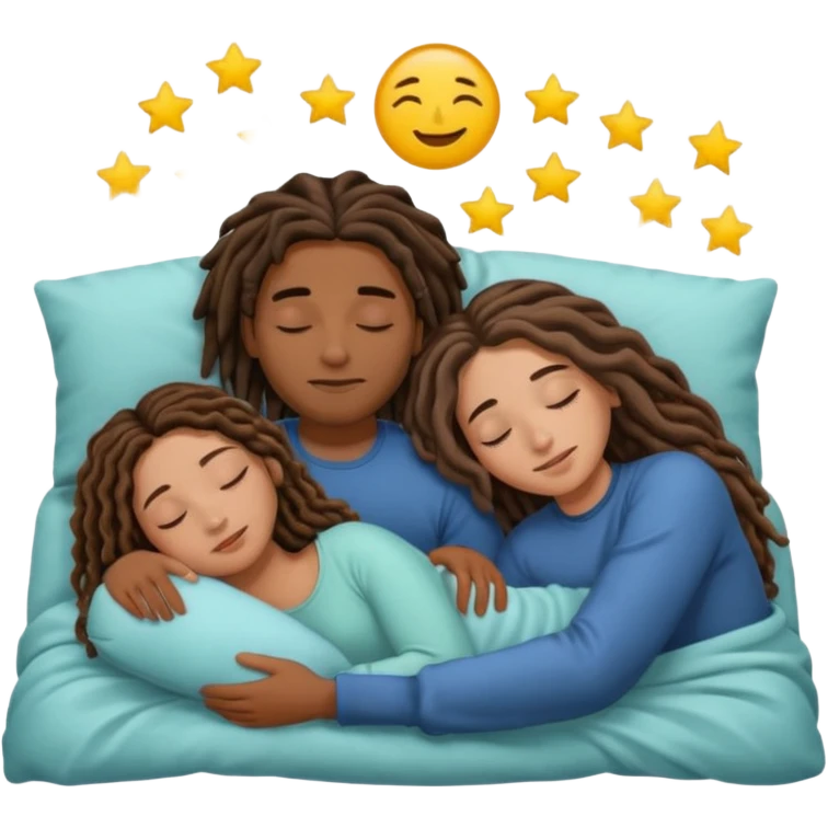 couple sleeping together the male is brown skin with dreads and the female is hispanic with fair skin with long wavy brunette hair emoji