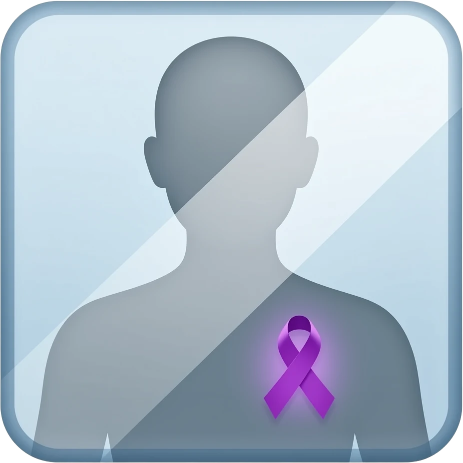 iOS-style emoji: a mirror reflecting a human silhouette wearing a little glowing purple ribbon on the chest, symbolizing fibromyalgia awareness, soft gradients, cute and subtle, transparent background emoji