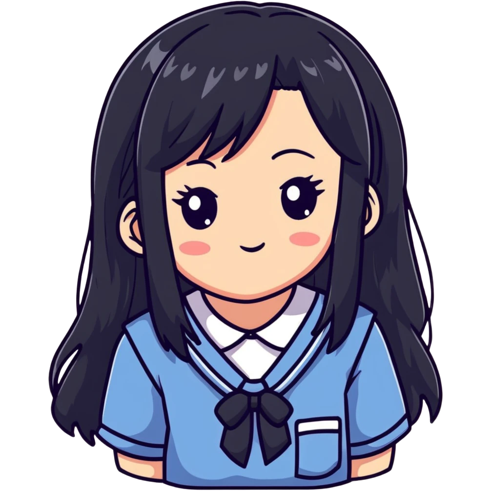 Happy Japanese schoolgirl with long black hair and blushing face emoji