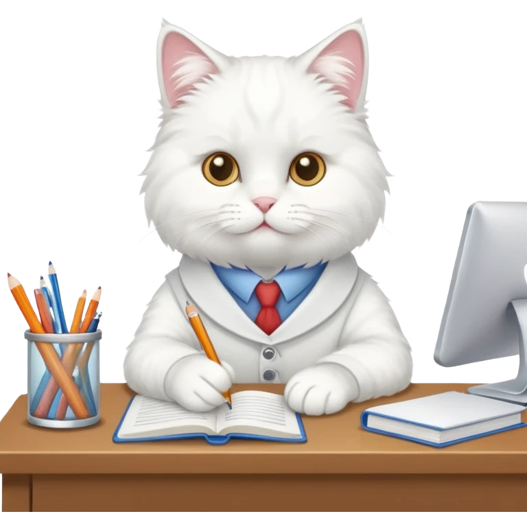 White cat that is studying for a exam emoji