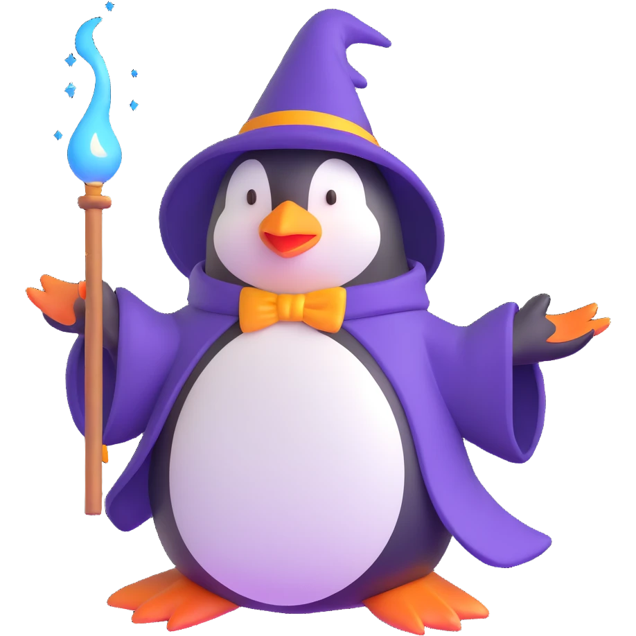 penguin wizard casting a spell emoji